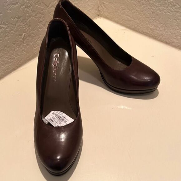 Calpierre Women's 41 Dark Brown Leather Platform Pump Heels Office Academia New - Picture 8 of 8
